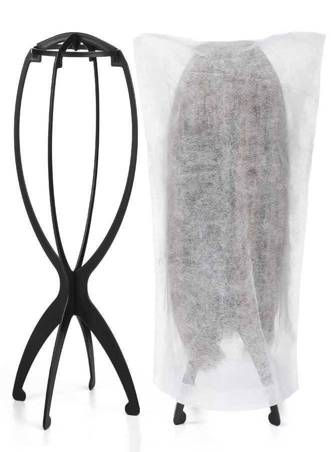 ProSuites 2 Pack Wig Stand with 2Pcs Wig Dust Bag, Travel Wig Head Stand Holder for Women Multiple Wigs Styling, Black, Hair Length Under 40cm/15.74in - Image 1